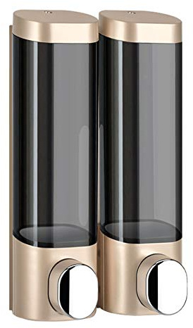 TOMYEUS Distributeur de Savon Distributeur de désinfectant Mural de 300 ML * 2 Gel, Distributeur de Savon à Double Compartiment, adapté à la Salle de Bain/à l'hôtel (Golden) Pompe à Savon
