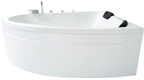 Basera® Classic Indoor Eck-Whirlpool Badewanne Guam für 2 Personen mit 25 Massagedüsen, Wasserfall, LED-Ambiente, Touchpanel, Bluetooth und Radio (Guam rechts)