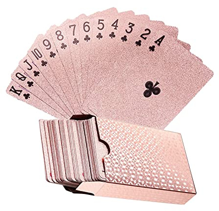 YuZhou Rose Gold Pokerkarten, Magic Game Cards, Goldfolie Spielkarten, Wasserdichtes Deck von Kunststoff Pokerkarten für Spiel, Familie, Geburtstagsfeier