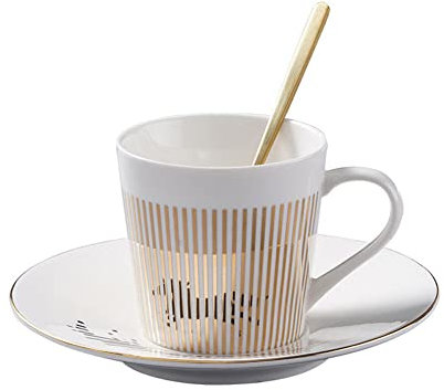 JINYISI Tassen- und Untertassen-Set, Keramik, Nachmittagstee, Kaffeetasse, Spiegeltasse und Untertasse, für Cappuccino, Milch, Tee, Kaffee