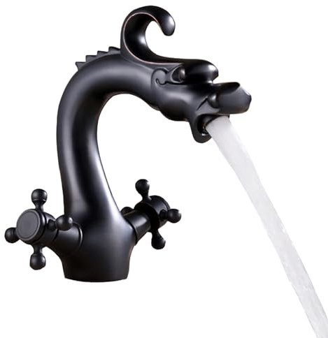 Drache Wasserhahn Antik Waschtisch Armatur Waschbecken Mischbatterie 2 Griffe Schwarz Standarmatur Waschbecken für Badezimmer Küche