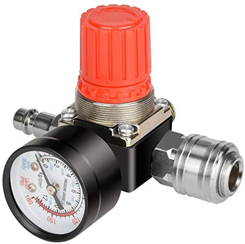 oumuik Riduttore di pressione ad aria compressa, standard UE, 4 fori, con manometro e nastro in teflon