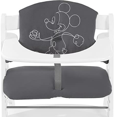 hauck Highchair Pad Select, Disney Mickey Mouse Anthracite - Hochstuhl Sitzkissen Kompatibel mit Alpha+, Beta+, Arketa, 6-36 Monate, Anti-Rutsch, Doppelte Polsterung, Einfache Befestigung