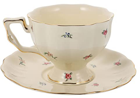 Housoutil 1 Set Breakfast Mocha Saucer Home Rose Tasting Style Drinks Teacups, European Shop Bone Espresso Color Kit Teacups Mug Birthday Classical Tea China Wine and Cafe