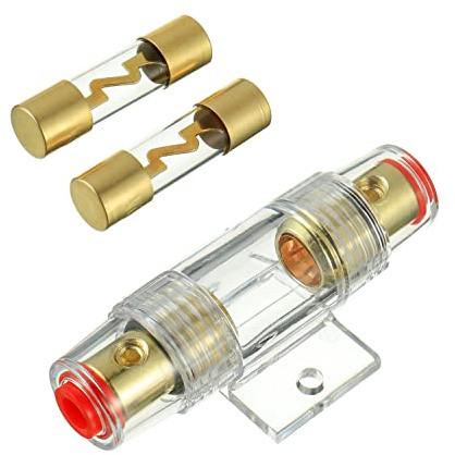 SIGANDG 2 st guldpläterad AGU Inline säkringshållare 50A AGU säkring för Automotive Audio Power Säkerhetsskydd (50A)