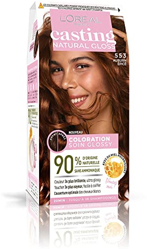 L'ORÉAL PARIS - Permanente Haarfarbe – Ultra-glänzende Farbe – ohne Ammoniak – 90 % natürliche Inhaltsstoffe – Casting Natural Gloss – Nuance: gewürztes Auburn (553)