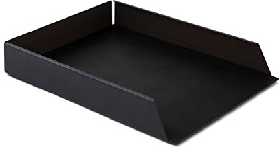 Eglooh - Moire - Ablagefächer Stapelbar für Schreibtisch und Büro mit Struktur aus schwarzem Stahl - Innerer Boden aus Leder Schwarz - DIN A4 cm 32,5 x 24,2 x H.5 - Made in Italy