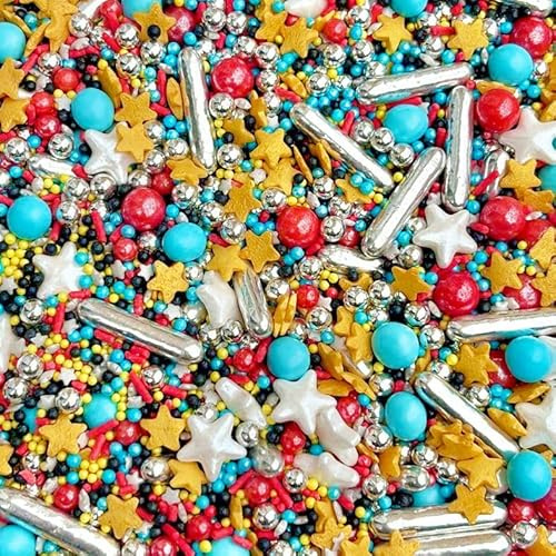 Super hero Red white blue silver gold stars Metallic Sprinkles for cupcake cookies cake toppers pearls balls kids boys party decoration cake cupcake topper SUPERHERO