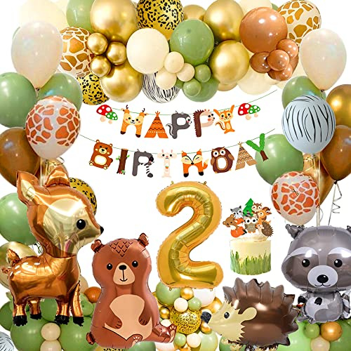 2. Geburtstag Junge Mädchen, Dschungel Geburtstagsdeko 2 Jahr | Kindergeburtstag Deko 2 Jahr, Grüne Braun Luftballon 2. Geburtstag für Wild One Deko 2. Geburtstag