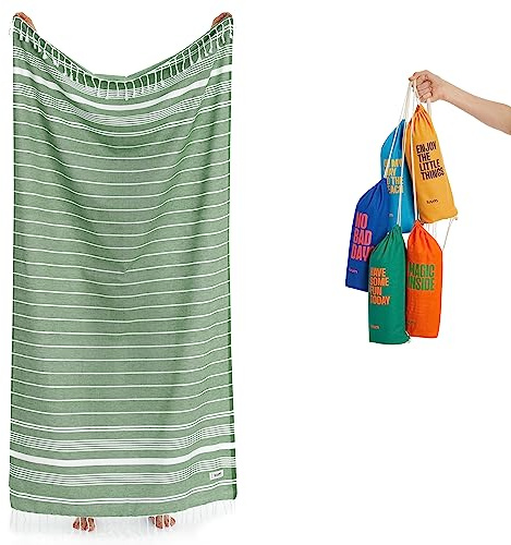 Luum® Strandtuch groß 100x200 Hamamtuch Saunahandtuch Badetuch Handtuch Yogatuch Duschtuch Strandhandtuch Saunatuch Reisehandtuch Turkish Towels, Damen Herren, 100% Baumwolle, Dunkel Grün