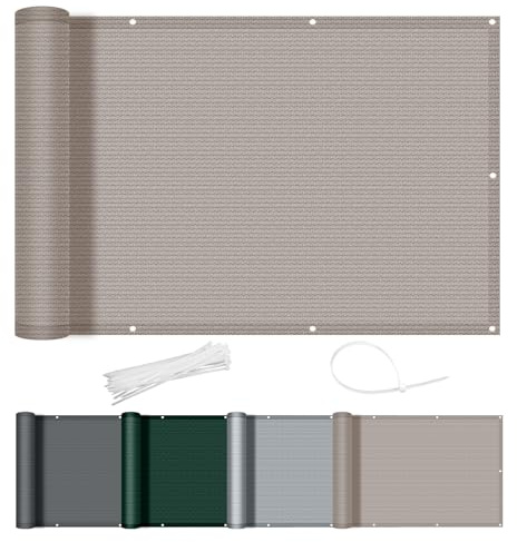 AXT SHADE Brise Vue Balcon 90x300cm HDPE Cache Vue Balcon Protection UV Opaque Résistant aux Contre Vent avec Trous et Serre Câbles pour Exterieur Terrasse-Taupe