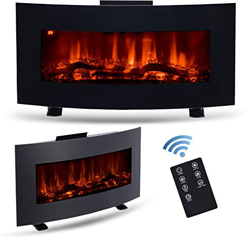 VONLUCE Electric Fireplace Heater 85cm Freestanding or Wall Mount 3 Flame Effect Burner for Bedroom Living Room, 900W 1800W Curved Log Display with Remote Thermostat Timer Colour & Brightness Settings
