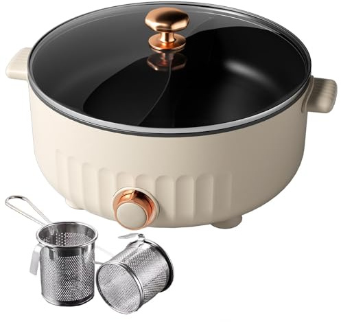 ARTSIM Appareil A Fondue, 6 litres, 1350 Watts, 30cm De DiamèTre Appareil Fondue Chinoise Convient Aux FêTes d'anniversaire (avec 2 Filets Non éTanches),White
