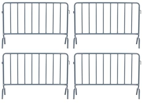 AdirPro 5 ft Crowd Control Barricade, 4-Pack | Interlocking Steel Barricade Fence | Heavy-Duty 16-Gauge Weatherproof Steel | for Events, Construction, Road Closure & Parking Lots
