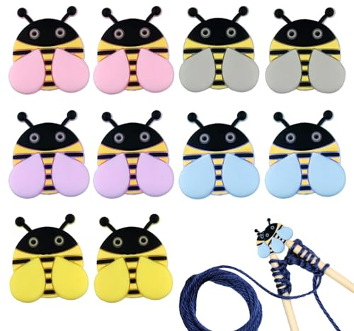10 Stück Kleine Biene Stricknadelstopper, Niedliche Nadelspitzenschutz Bunte Maschenspitzenkappen Silikon-Nadelendabdeckung Strickzubehör und Zubehör