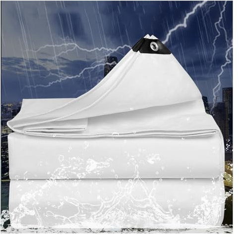 Wasserdicht Plane Plane mit Ösen Schutzplane Abdeckfolie Poolplane Holzplane Allzweckplane, 0.32mm für Pool Gartenmöbel Trampolin Auto, Anpassbar blais (Color : White, Size : 3x3m)