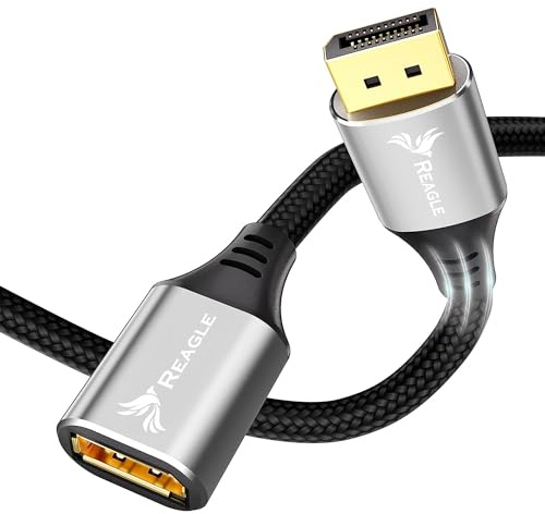 Reagle DisplayPort 1.4 Verlängerungskabel 1m, 8K 60Hz, 4K 144Hz, 32,4 Gbit/s, Dynamic HDR, DSC 1.2, HBR3, DP Stecker auf Buchse für Gaming Monitor, PC und Grafikkarte