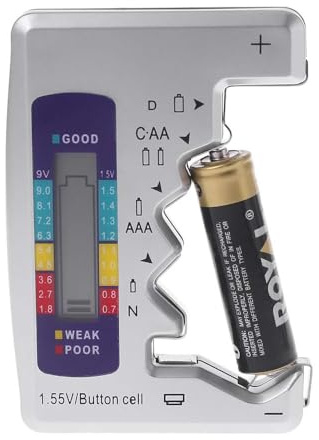 Esshogo 1 Pezzo Misuratore Digitale Batterie Universale, Tester batteria digitale universale per tester batteria per tutte le batterie C AA AAA D N 9V 6F22 1.5V Celle a bottone Piccole mini batterie