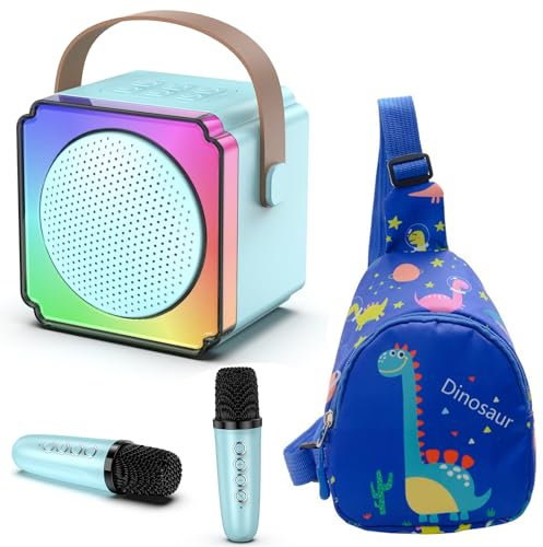 Doeboe Karaoke Infantil con 2 Micrófonos, Karaoke Niños Bluetooth portátil con Luces LED de Colores, Karaoke Niña Adecuado para niñas y niños de 4 a 14 años (Azul)