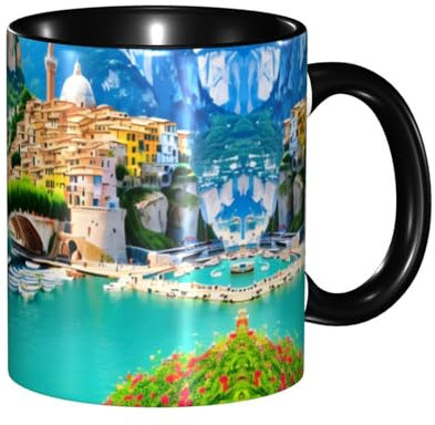 YYHHAOFA Tasses en céramique noire pour cappuccino, latte, céréales, yaourt, lait, boissons chaudes ou froides, four à micro-ondes, motifs italiens