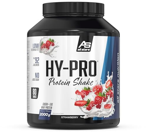 ALL STARS Hy-Pro 4-Komponenten Protein Pulver 2000g Strawberry | Proteinpulver ohne Zuckerzusatz, Cremiger Shake mit 30,5g Eiweiß pro Portion, 4 hochwertige Proteinkomponenten fürs Training