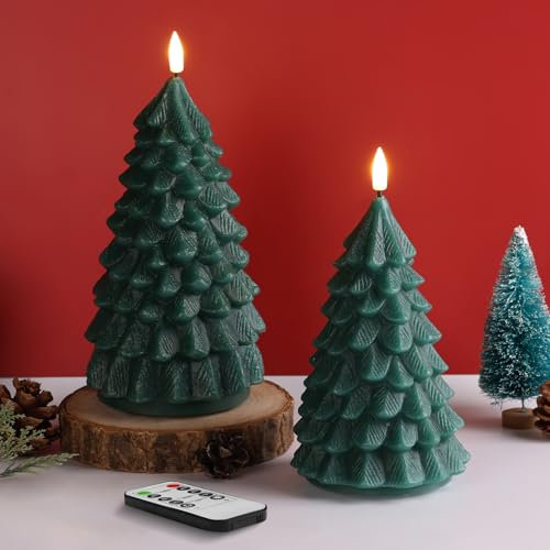 Eywamage Velas verdes para árbol de Navidad con control remoto, velas LED parpadeantes de cera real, sin llama, juego de 2