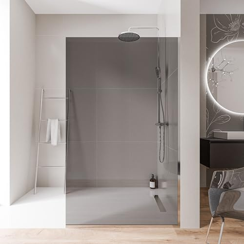 Bernstein Walk-In Dusche EX102 - Duschabtrennung 80 x 200cm, 10 mm Graues ESG-Sicherheitsglas, Nano-Beschichtung, Chrom Edelstahlprofile, Glaswand, Glastrennwand, Ebenerdige Duschemit Bodenprofil