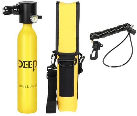 DIDEEP Tauchtankausrüstung, Tauchen Gasflasche Sauerstoffflasche, 0,5L Sauerstoffflasche Tauchen Mini Tauchflasche Tauchset (0,5L dreiteiliges Set) (Gelb)