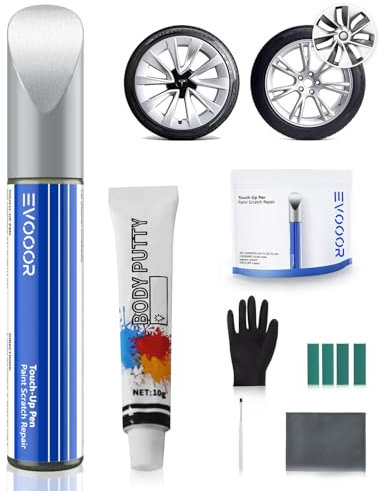 EVOOOR Peinture de Réparation pour Jantes Tesla avec Kit de Réparation - Peinture de Restauration colorée (Starlight Silver)