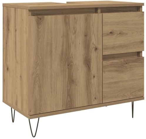 vidaXL Tvättställsskåp ek 65x33x60 cm konstruerat trä, tvättställsskåp, vaskskåp, badrumsskåp, handfatsskåp