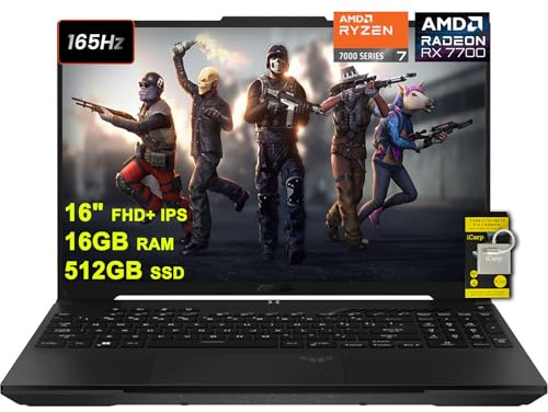 Asus TUF Gaming A16 Laptop 16 FHD+ 165Hz 7ms 100% sRGB AMD Octa-core Ryzen 7 7735HS 16GB RAM 512GB SSD Radeon RX 7700S 8GB (>RTX4060) Backlit USB-C USB4 Fast Charging Win11 w/ICP Accessory