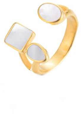 Caiduoduo Einfacher geometrischer Perlenring aus Edelstahl Französischer Luxus 18K offener Ring