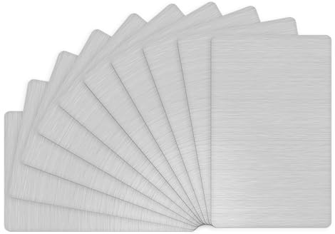 M METERXITY 10er-Pack Metall Visitenkarten-Rohlinge, 80x50x0,4mm 201 Edelstahl Gebürsteter Blankstahl-Karte Gravur-Stahlplatte für DIY-Druck/Namensschild [Metallisch Silber]