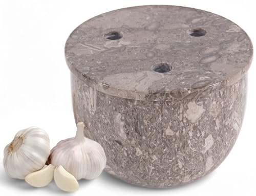 RADICALn Oceanic - Contenedor de almacenamiento de ajo hecho a mano de mármol de 4.5 pulgadas, para encimera de cocina, pequeño soporte de ajo con tapa, decoración rústica minimalista de cocina y
