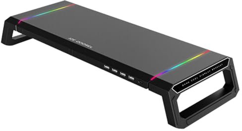 Övervaka support, ergonomisk kontorsorganisatör för datorskärm, skrivarstöd med RGB och 4 USB3.0-hub-portar, skärmhöjder för datorport