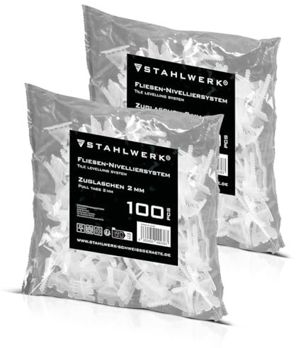 STAHLWERK 2 x sistema de nivelación de azulejos | lengüeta de tracción de 200 piezas con rosca para colocación profesional de azulejos | ayuda de colocación | sistema de nivelación profesional