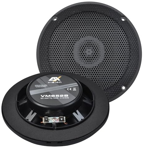 ESX VMS-52B Lot de 2 coaxiaux 2 voies pour marine/extérieur/caravane Noir 13 cm Profondeur d'encastrement 2,5 cm Résistant aux UV et à l'humidité