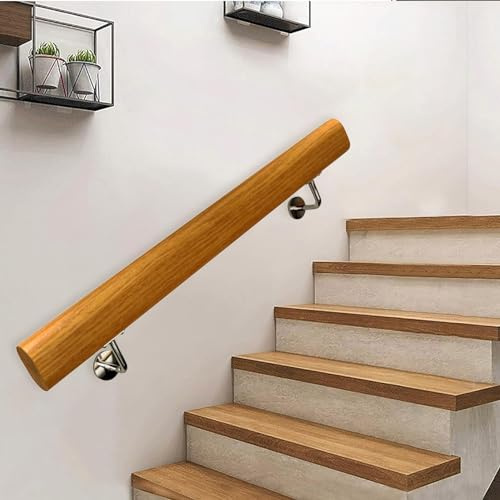 Set di corrimano in legno per scale interne, ringhiera in legno massiccio con staffe in acciaio inox, kit per ringhiere da parete da 30 cm a 450 cm misure disponibili