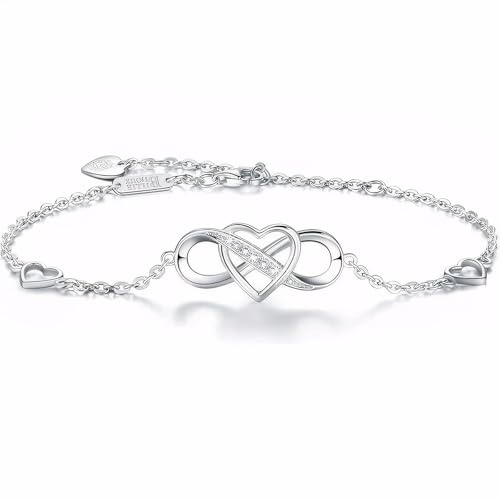 zurabini 925 Sterling Silber Unendlichkeit Armband Liebe für immer Unendlichkeit Herz Weißes Gold überzogen Diamant verstellbare Armband beste Geschenk für Frauen Mädchen Freundin