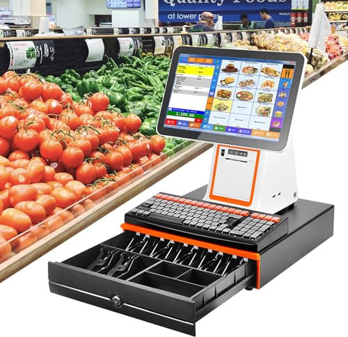 QFGain 15,6-Zoll-Touchscreen-Registrierkasse, Kassensysteme FüR Den Einzelhandel, Kassensystem FüR Gastronomie Und SupermäRkte, Integrierter Belegdrucker, FüR Einzelhandel, Gastronomie,White-B