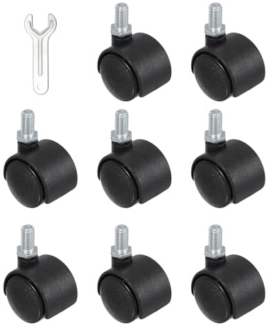 PATIKIL Office Chair Wheels Replacement 1, 8 Pcs Nylon Heavy Duty Office Furniture Casters Wheels with Wrench Universal Wheel for Hardwood Floor Carpet, Black(Screw Stem)
