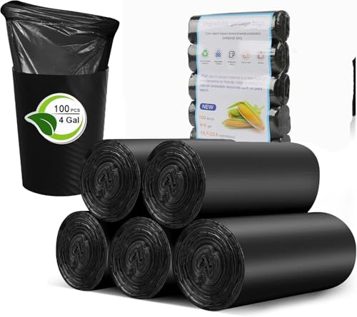 Sacs poubelle biodégradables – Sacs poubelle recyclables, 200 sacs poubelle (taille /15–23 litres) résistants aux fuites, respectueux de l'environnement, durables pour usage domestique et commercial