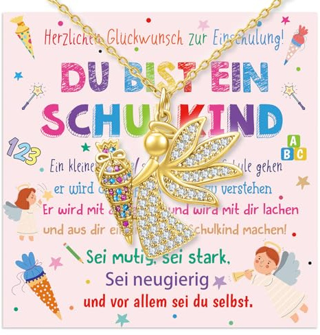 Rorchio Schutzengel Einschulung Mädchen Geschenk, Schutzengel Schulkind Schultüte Füllung Inhalt Schulanfang Geschenke mit Einschulungskarte