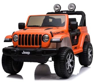 RIRICAR Elbil för barn 12 V J.E.E.P. Wrangler, orange, elektrisk bil för barn, 2-sitsig med 2,4 GHz fjärrkontroll, radio med Bluetooth och USB-ingång, litiumbatteri, Eva-hjul