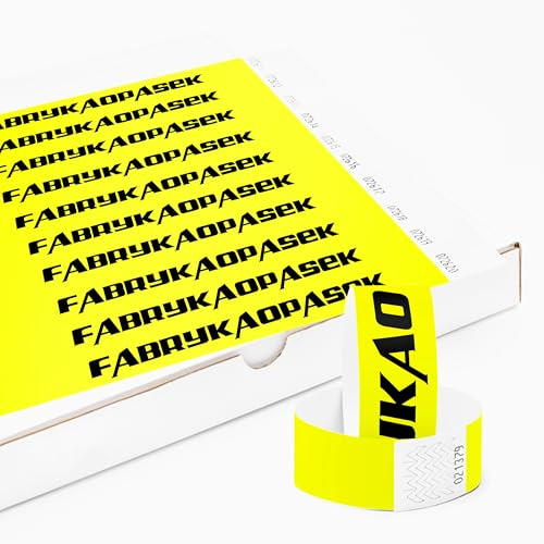 Personalisierbar Einlassbänder aus Tyvek 100 Stück - 25x255 mm Neongelb | Mit Aufdruck oder Logo, Events, starke Klebstoffbindung, Antiallergen - Selbstklebend und Wasserdicht Festival Armbänder