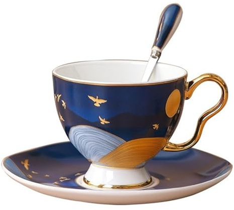 Tasses à thé avec anse Tasses à café de luxe légères, tasses et soucoupes en porcelaine d'os de haute qualité, service à thé britannique de l'après-midi, tasses à thé à fleurs Tasse à café en céramiqu
