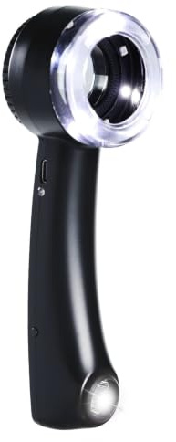 2-in-1-Lupe, 10-fache Juwelierlupe mit LED/UV-Licht, K9 optische Glaslupe, dreifarbige Beleuchtung, abnehmbare Waage, USB-C wiederaufladbare Lupe für Schmuck, Münzen, Elektronik, Briefmarken
