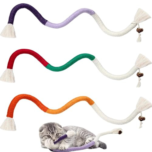 FrostyFlair Tuggleksak för katter, 3 stycken 50 cm kattleksaker med kattmynta och tuggrep, interaktiva leksaker för katt och kattunge, tandvård, tuggrep med kattmynta, påfyllningsbar kattmynta