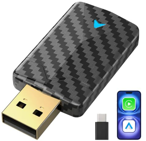 Mini CarPlay Wireless Adapter & Android Auto Wireless Adapter mit Auto GPS Navigation, Metall USB-A/C,Kompatibel ab 2016, für Apple iPhone (iOS 10+) & Android 10+