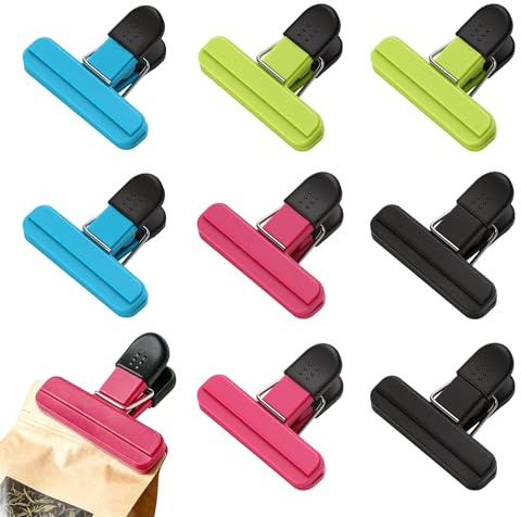 runxsam 13 pcs airtight Reusable Bag Clips 7.8×6.5 cm(3.07×2.56in),4 Colors | Seal snacks/bread/freezer bags; leak‑resistant; reusable; easy clip‑on; for home, travel, camping.